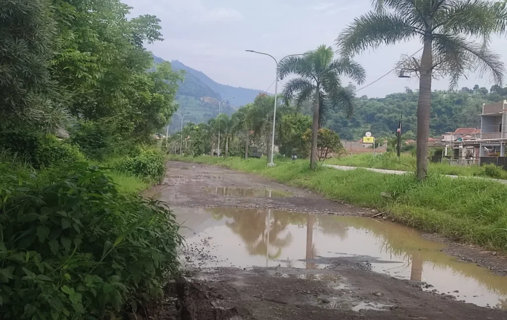 Jalan Anwar Musaddad rusak berat dan digenangi air (Rizka/Radar Garut)