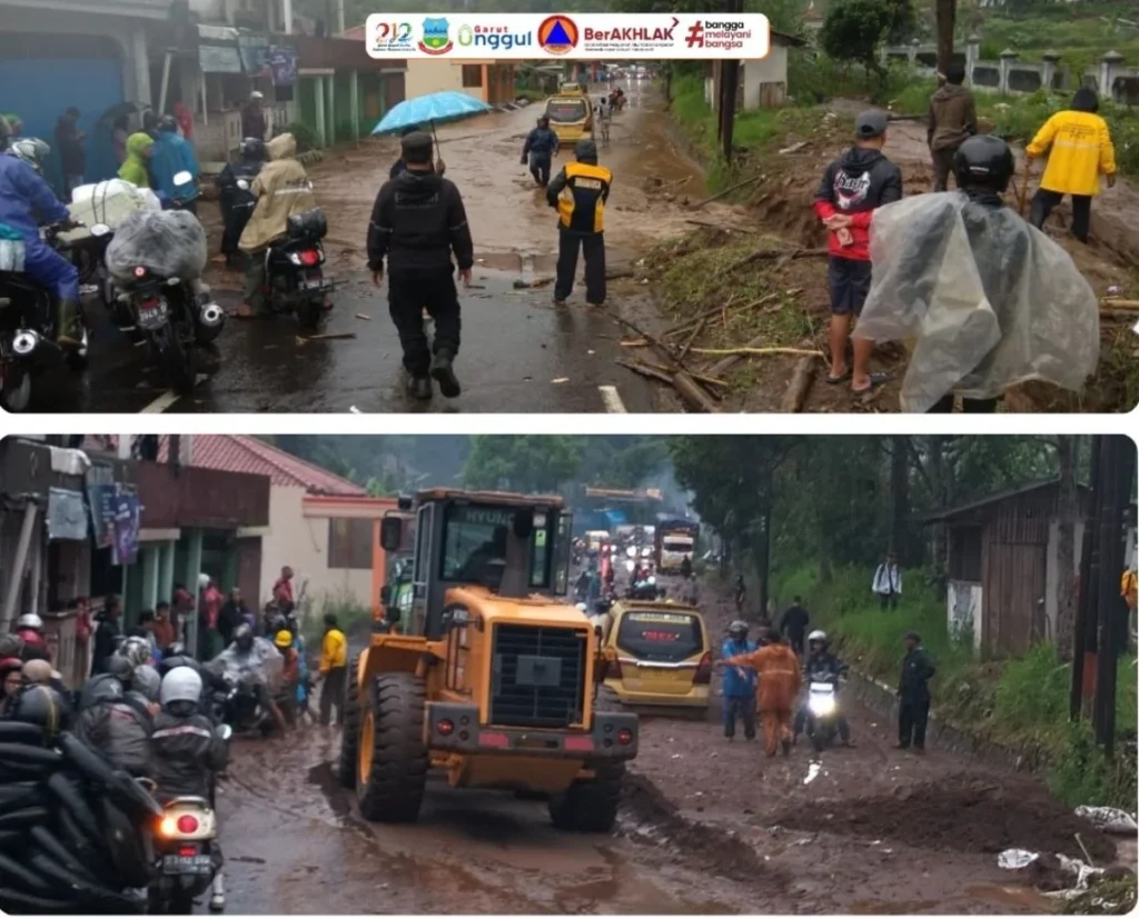 Banjir lumpur di jalan Cisurupan-Cikajang, Desa Cisero.