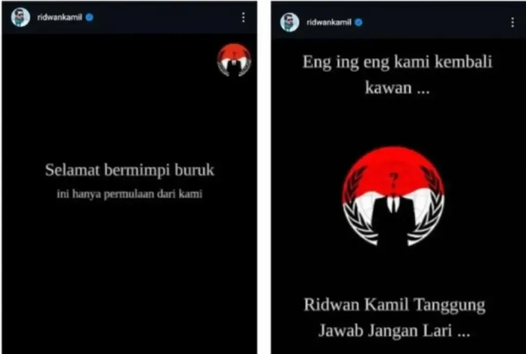 Postingan yang keluar dari akun IG Ridwan Kamil setelah diretas