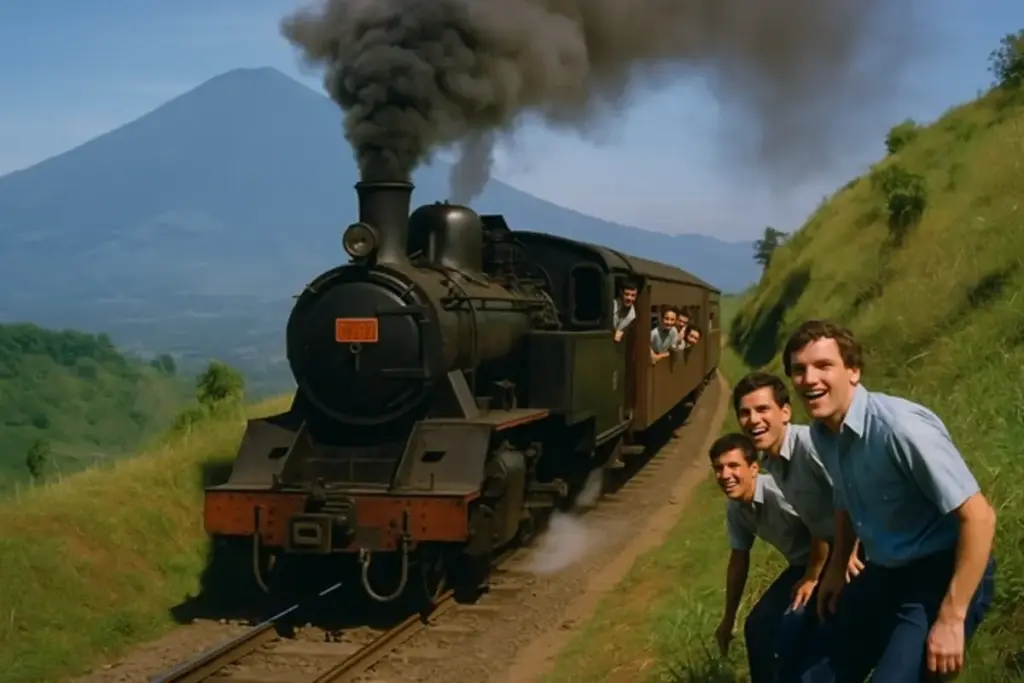 Ilustrasi kereta api Si Gombar yang pernah aktif di jalur Cibatu-Garut-Cikajang. kereta api ini melintasi jalu