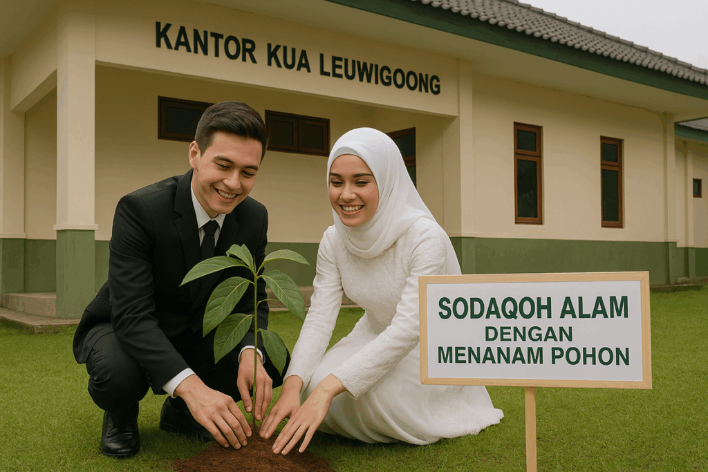 foto ilustrasi. pasangan pengantin menanam pohon (AI)