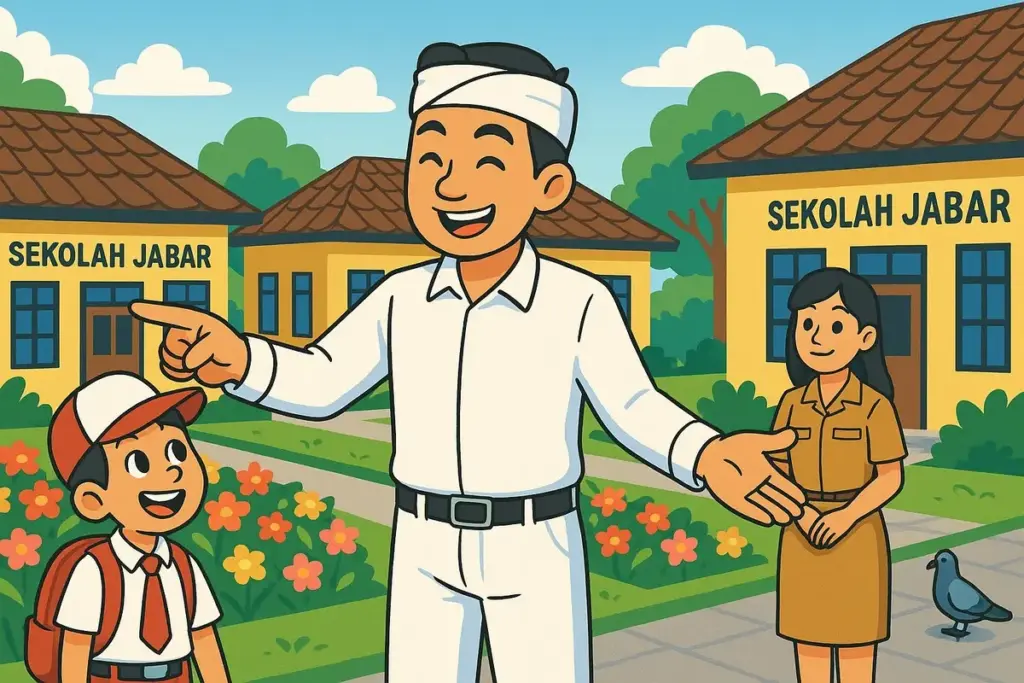 foto ilustrasi. Gubernur Jabar memberikan arahan kepada guru dan siswa SD. sekolah tampak bersih rapi tertata