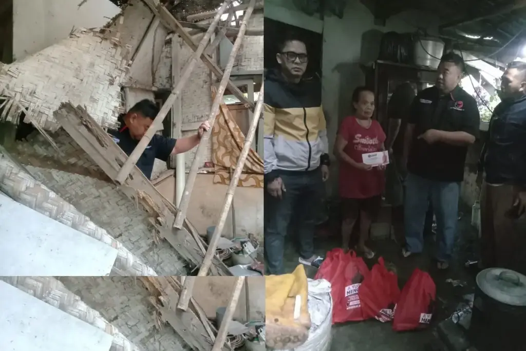 Yudha Puja Turnawan mengunjungi emak Ati memberikan bantuan uang tunai dan sembako. (kolase foto)