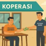 ilustrasi pengurus koperasi menyetorkan bayaran ke petugas bank
