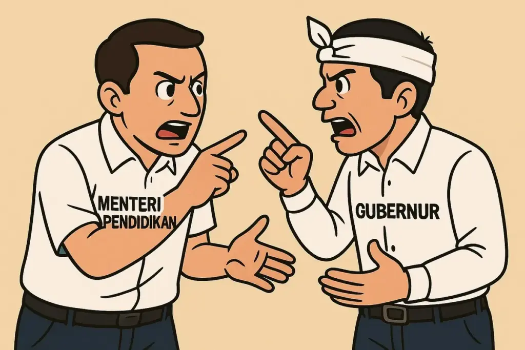 ilustrasi menteri pendidikan berbeda pendapat dengan gubernur (AI)