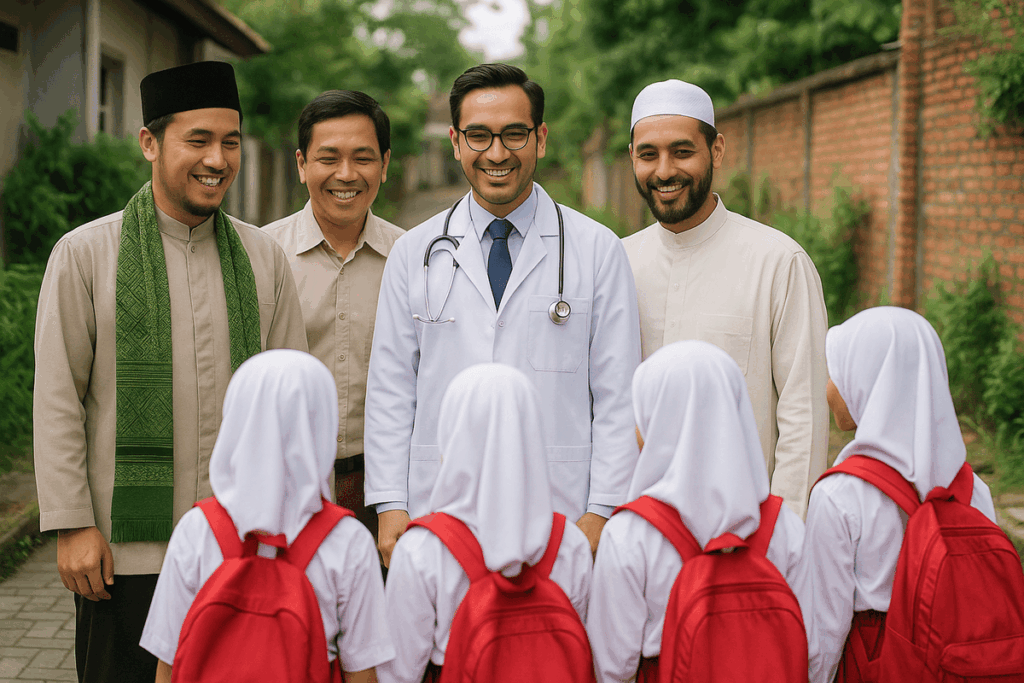 ilustrasi dokter, guru ngaji, imam masjid, dan guru sebagai sosok yang mestinya menjadi figur panutan malah be