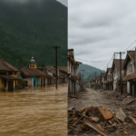 ilustrasi bencana gempa dan banjir (AI)