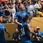 SELEBRASI. Cole Palmer saat merayakan gol kemenangan ke gawang Paris Saint Germain.