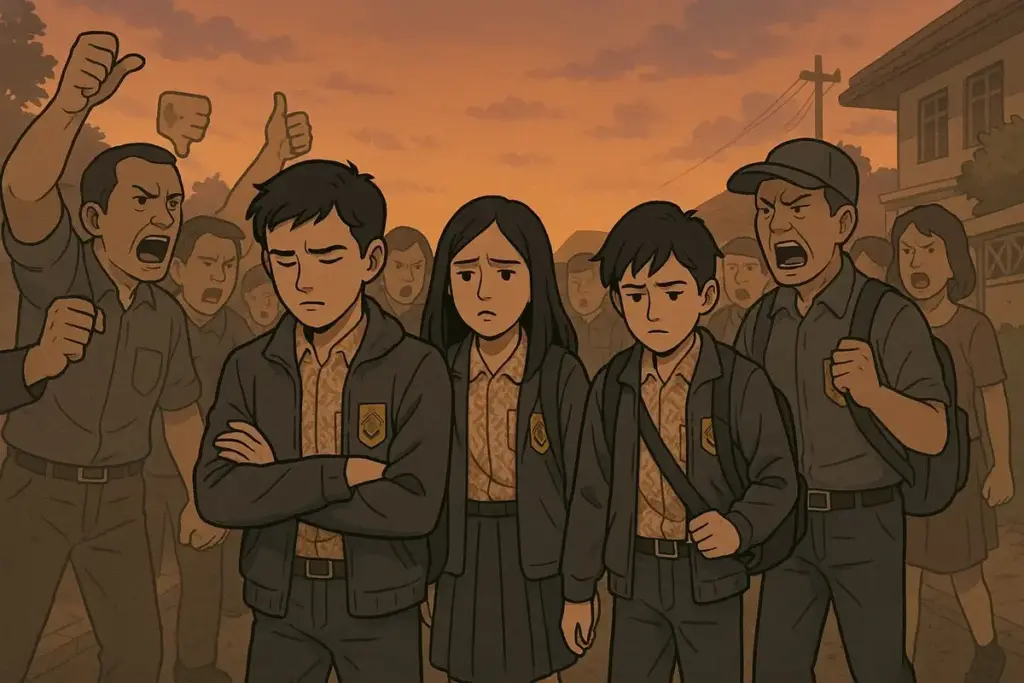 ilustrasi sejumlah siswa dihujat masyaraka (AI)