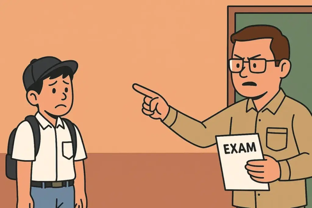 ilustrasi siswa tak bisa ikut ujian karena tak bayar sumbangan pendidikan (AI)