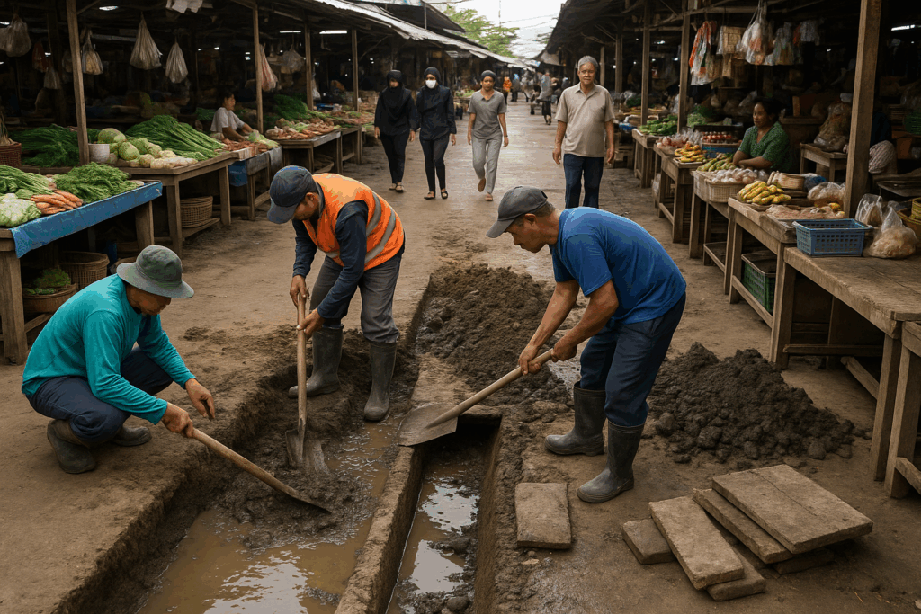 pembenahan drainase di pasar sangat penting untuk kenyamanan pengunjung, begini penjelasannya
