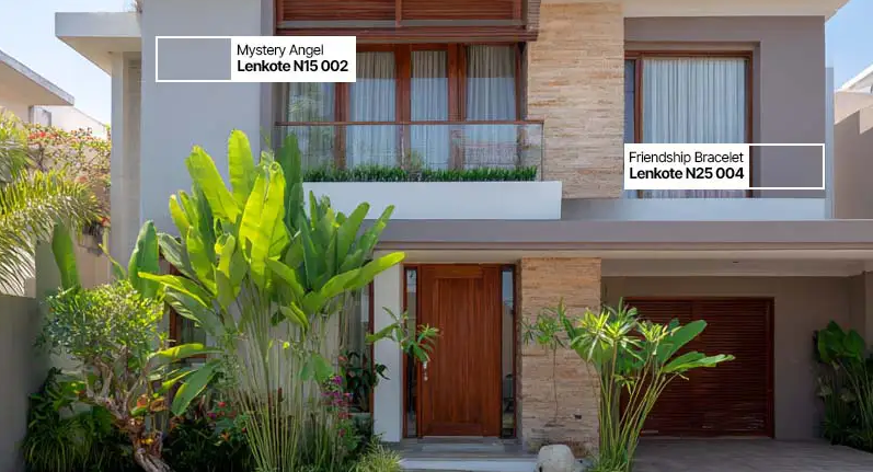 Pengaplikasian Cat Eksterior dari Avianbrands, Sandstone Taupe yang memberikan warna Hangat, Netral, dan Penuh