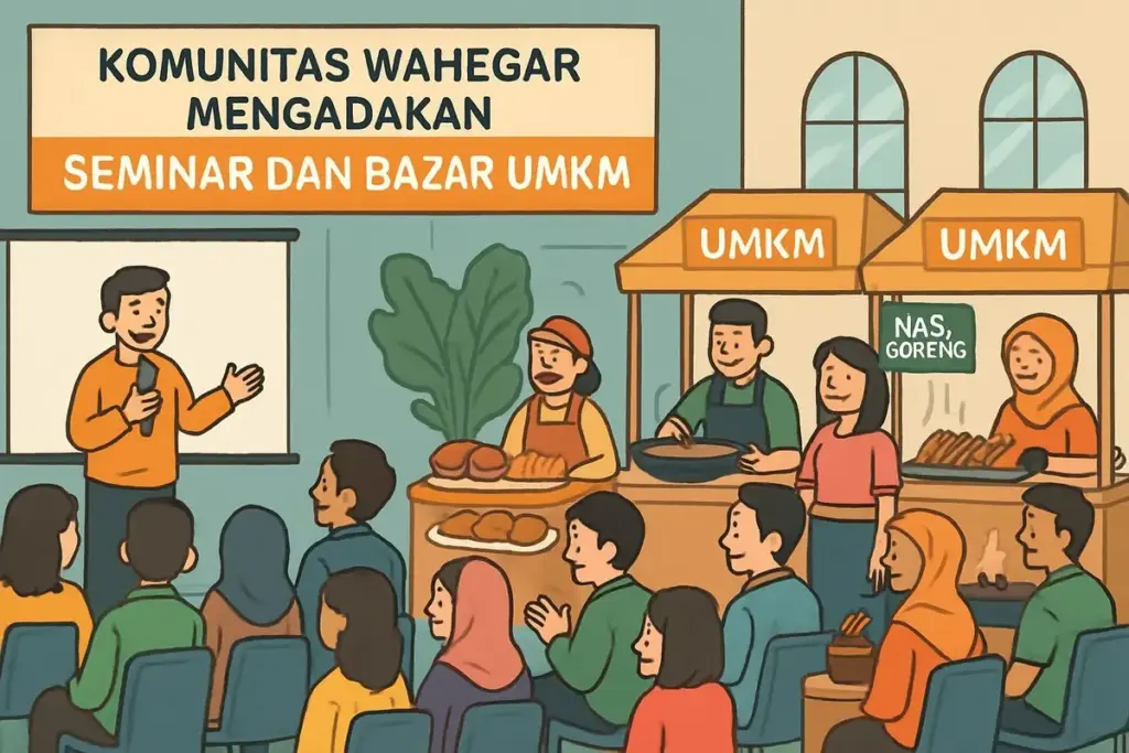 ilustrasi seminar dan bazar UMKM