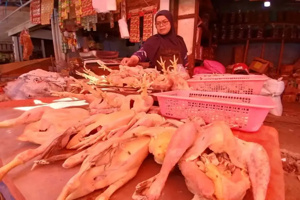 penjual ayam potong di pasar Ciawitali Garut