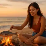 bakar ikan di tepi pantai (AI)