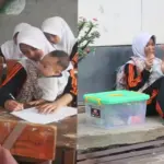 Zulfa yang bersekolah gendong adik dan berjualan. (Tangkapan layar akun TikTok @banghelmibahe)
