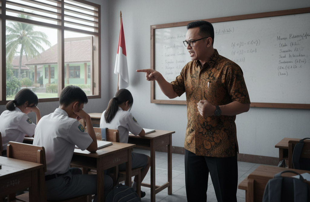 Ilustrasi seorang guru menegur siswa. (Ilustrasi AI)