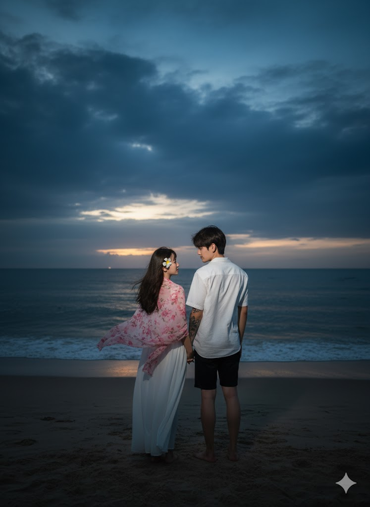 prompt gemini ai pasangan di pantai