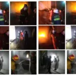 Dinas Damkar Kabupaten Garut memadamkan api yang membakar garasi rumah Agus Supriadi