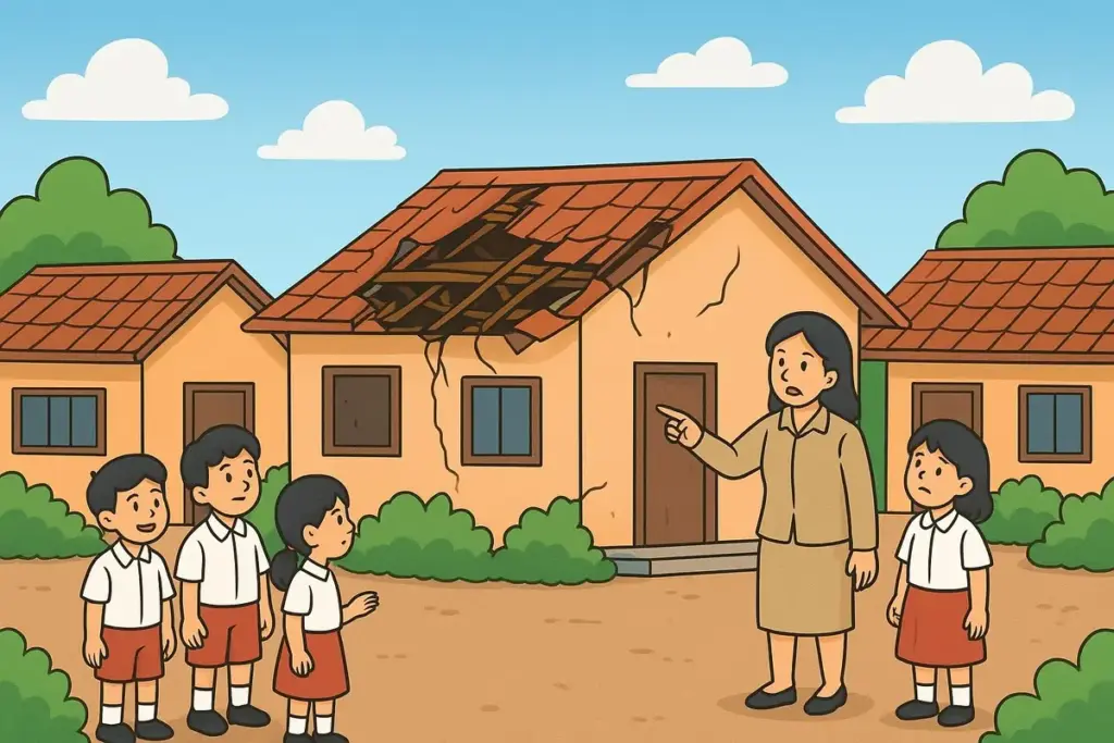 ilustrasi bangunan sekolah rusak nyaris ambruk