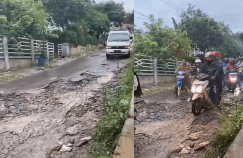 Ruas Jalan di Kampung Ciloa, Limbangan Garut terlihat rusak parah. (Foto: istimewa)