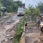 Ruas Jalan di Kampung Ciloa, Limbangan Garut terlihat rusak parah. (Foto: istimewa)