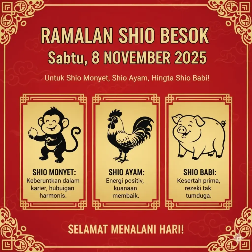 Ramalan Shio Besok Sabtu, 8 November 2025 Untuk Shio Monyet, Shio Ayam, Hingga Shio Babi! ramalan shio