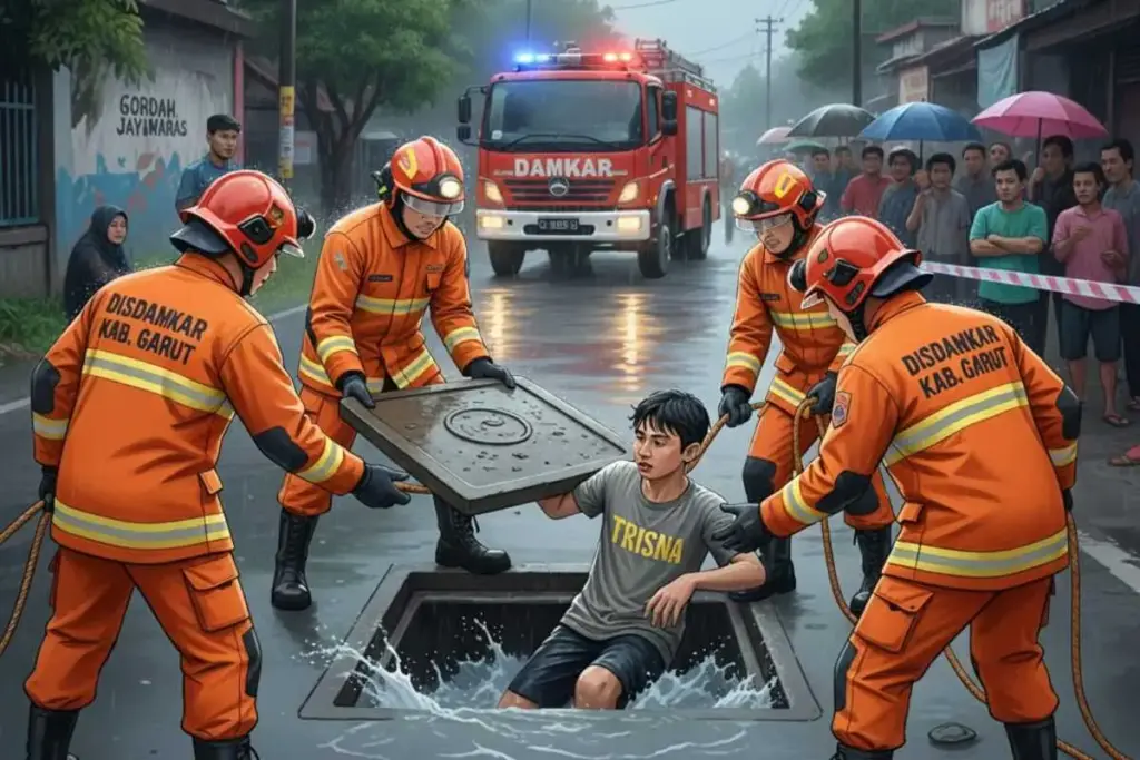 Remaja di Garut Terpeleset dan Terjebak di Gorong-Gorong Berhasil Diselamatkan Damkar Remaja di Garut Terpeleset dan Terjebak di Gorong-Gorong Berhasil Diselamatkan Damkar. (Ilustrasi AI)