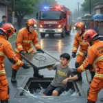 Remaja di Garut Terpeleset dan Terjebak di Gorong-Gorong Berhasil Diselamatkan Damkar. (Ilustrasi AI)