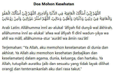 Kumpulan Doa Untuk Orang Sakit Agar Diberikan Kesembuhan Lengkap Dengan Arab Latin dan Terjemahan doa memohon kesembuhan