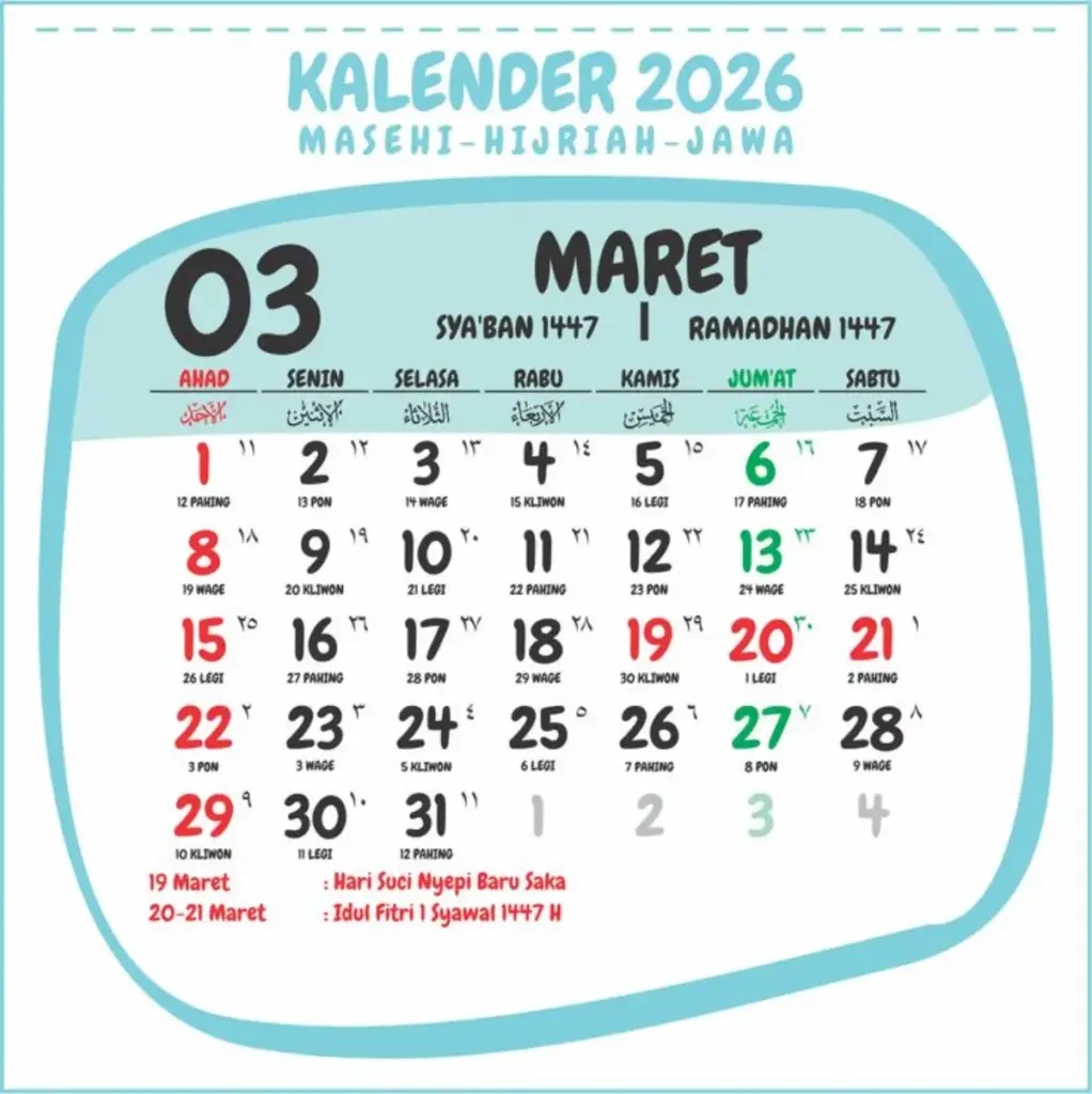 Bulan maret dibanjiri libur panjang di tahun 2026. (Pinterest)