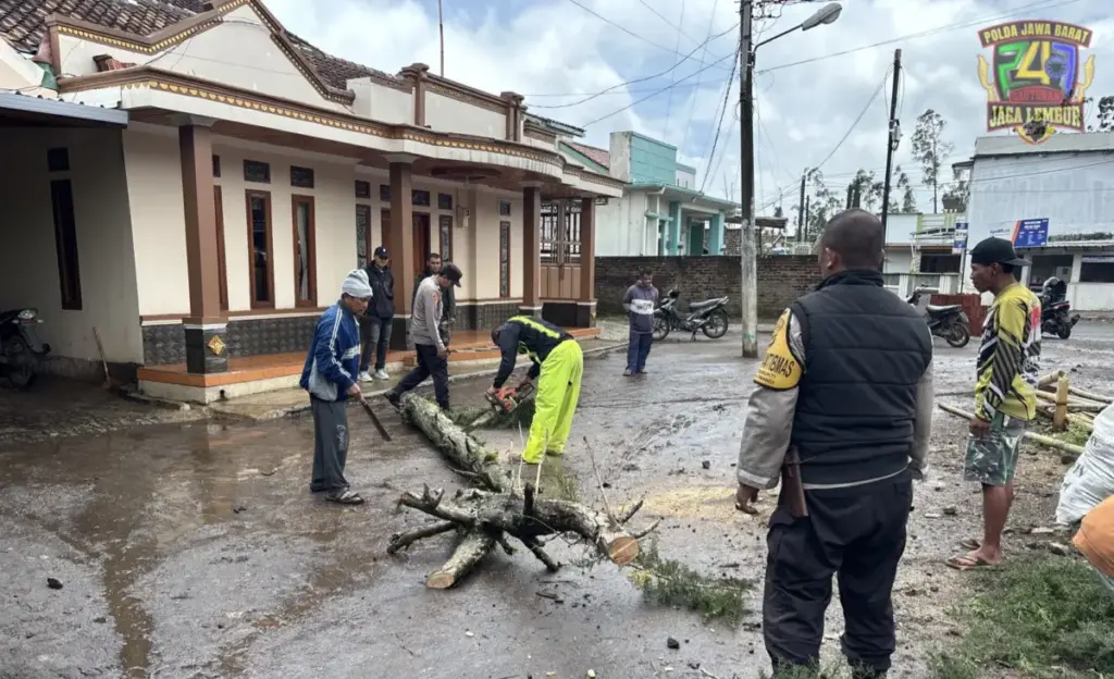 Angin Kencang Robohkan Pohon di Padaawas, Polsek Pasirwangi Lakukan Evakuasi istimewa