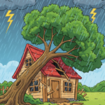 Angin Kencang Terjang Cibatu Garut, Satu Rumah Rusak Tertimpa Pohon. (Ilustrasi AI)