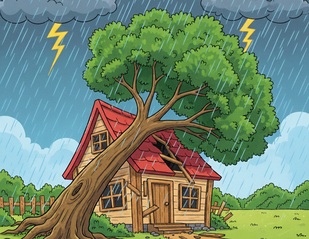 Angin Kencang Terjang Cibatu Garut, Satu Rumah Rusak Tertimpa Pohon. (Ilustrasi AI)