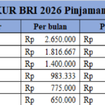 tabel kur bri 2026 pinjaman 30 juta