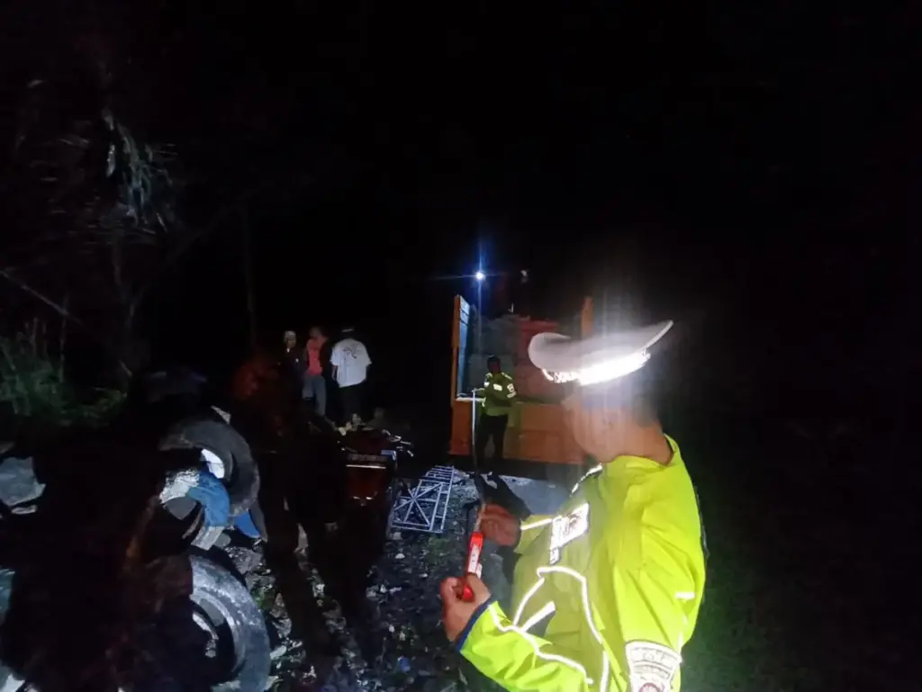 Rem Blong, Truk Pengangkut Beras Bantuan Pangan Bulog Kecelakaan Tunggal di Tanjakan Panganten Garut istimewa
