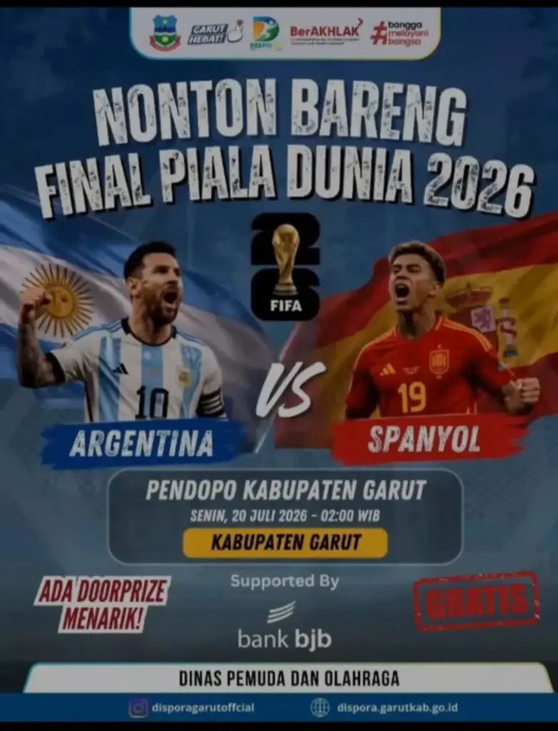 Ada Nobar di Pendopo Garut, Messi versus Yamal Warnai Final Piala Dunia 2026 Pemkab Garut Gelar Nobar Final Piala Dunia tahun 2026 di Pendopo. (Istimewa)