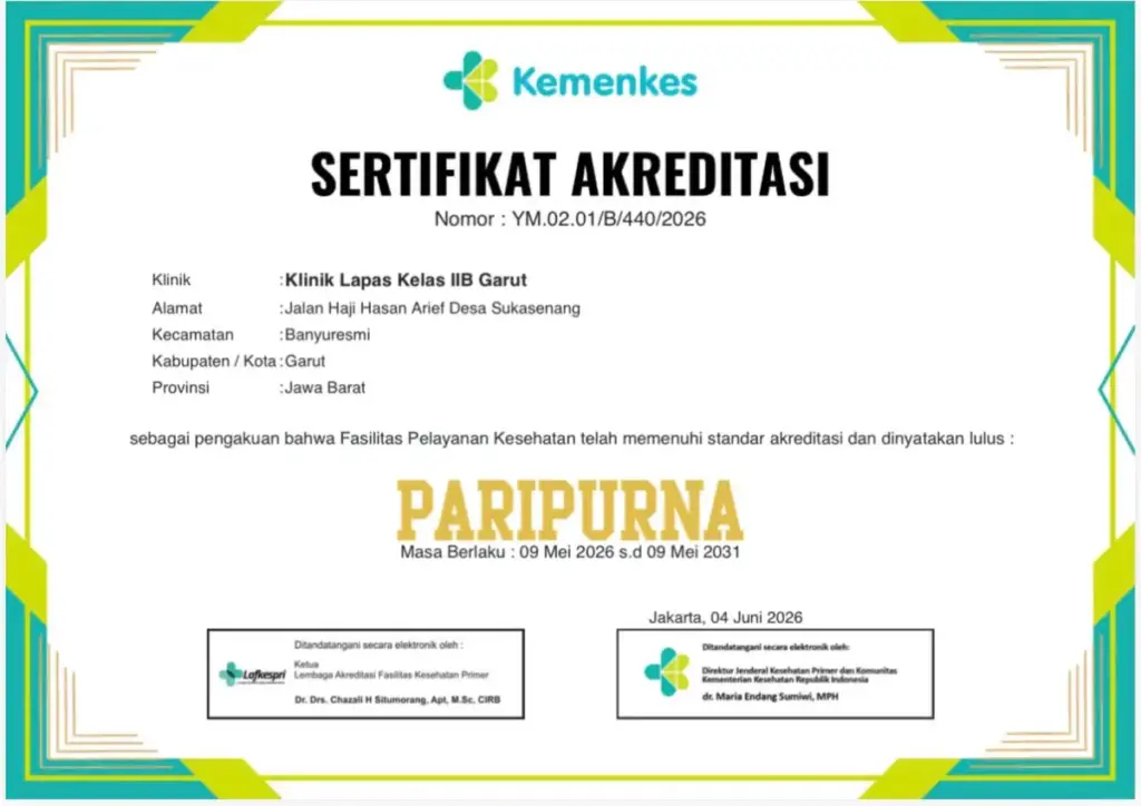 Poliklinik Lapas Garut Raih Akreditasi Paripurna dari Kementerian Kesehatan istimewa